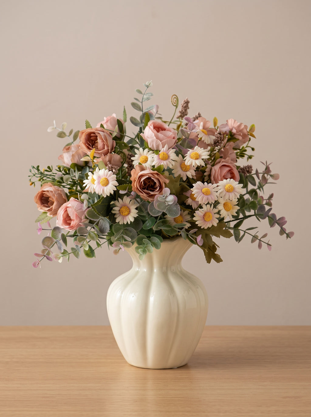 Dusty Rose and Daisy Faux Floral Arrangement