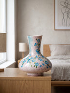 Hand-Painted Blue Floral Glazed Vase