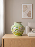 Impressionist Floral Hand-painted Green Ceramic Vase