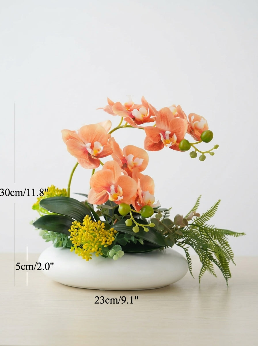 Zen Apricot Phalaenopsis Orchid Botanical Faux Floral Arrangement