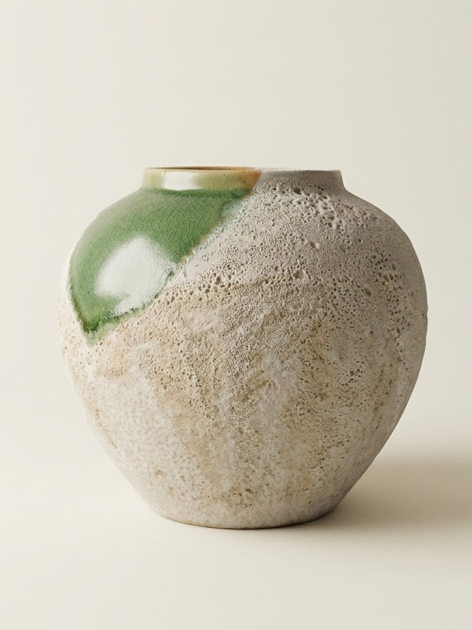 Vas med lava-bubblor och droppglasyr i wabi-sabi-stil