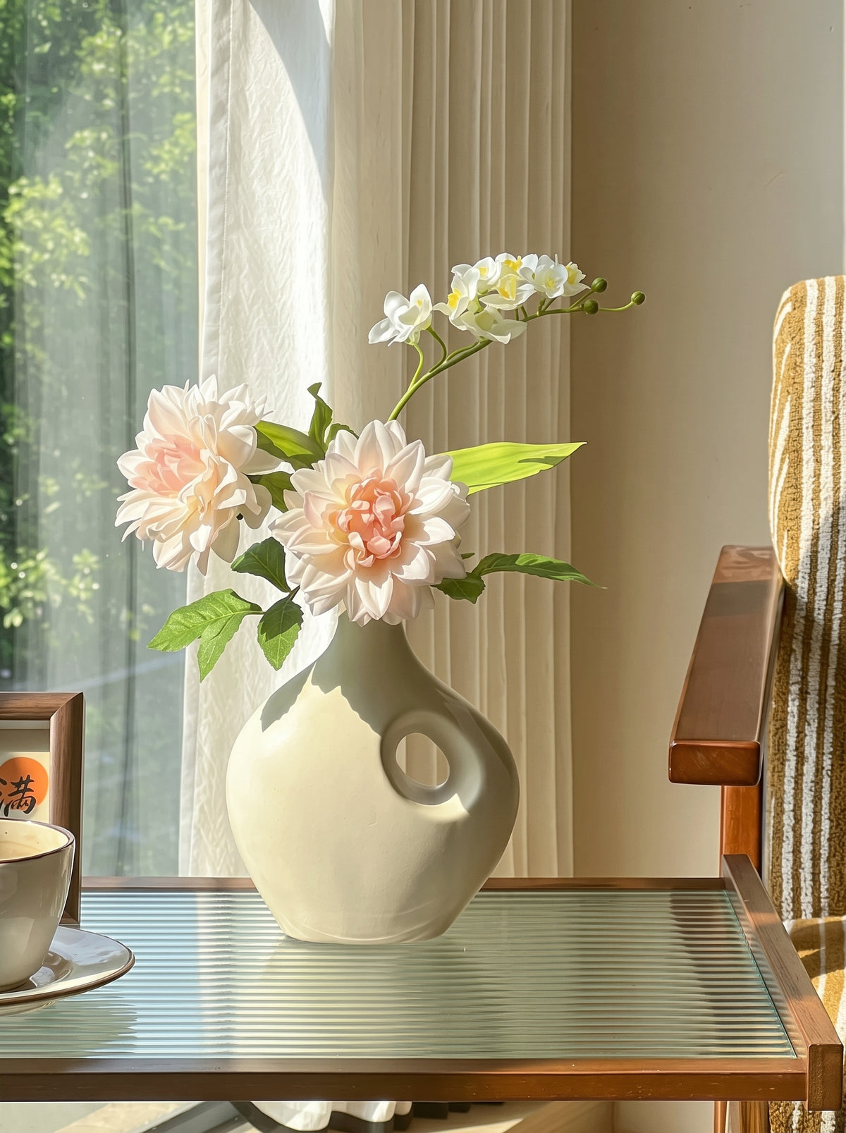 Serene Blush Dahlia and Orchid Faux Floral Arrangement