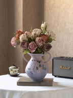 Hand-Painted Botanical Double Handle Lavender Vase