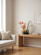 Zen Asian-Inspired Coral Orchid Botanical Faux Floral Arrangement