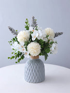 Serene White Pompon Chrysanthemum and Sage Faux Floral Arrangement