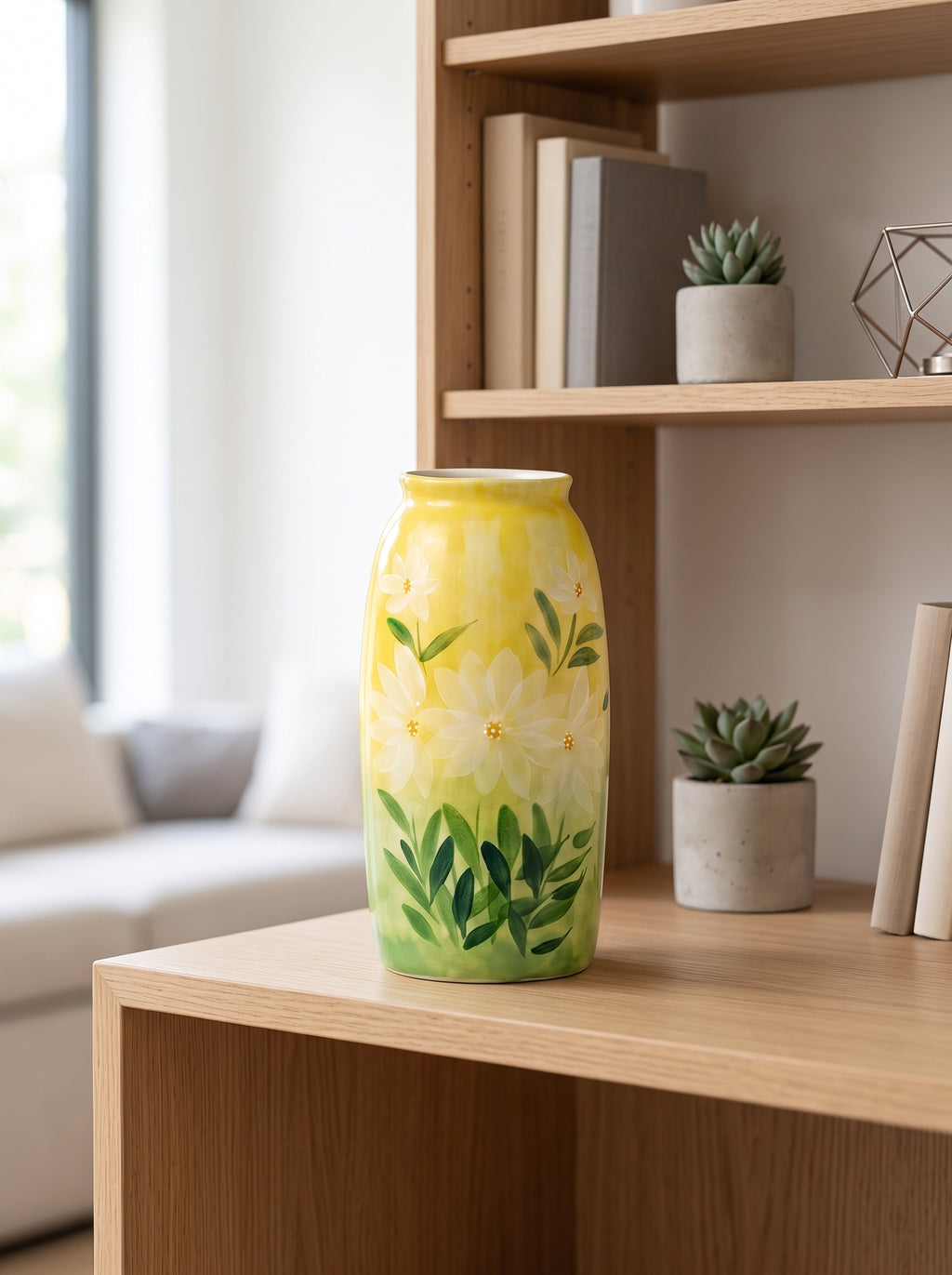 Hand-painted Sunshine Meadow Floral Ceramic Vase