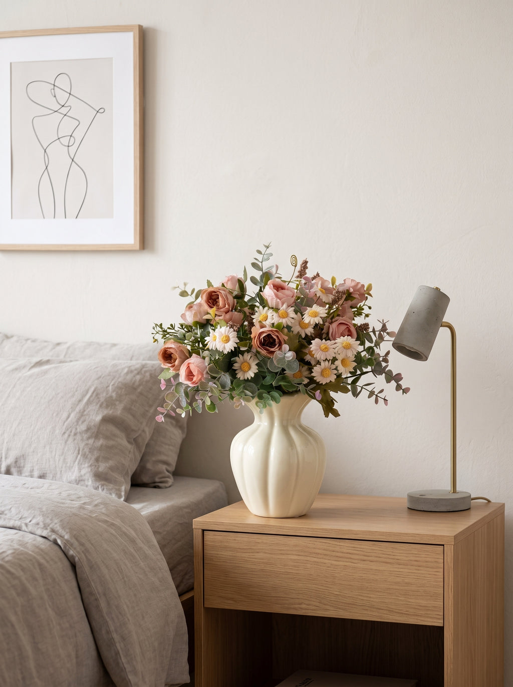 Dusty Rose and Daisy Faux Floral Arrangement