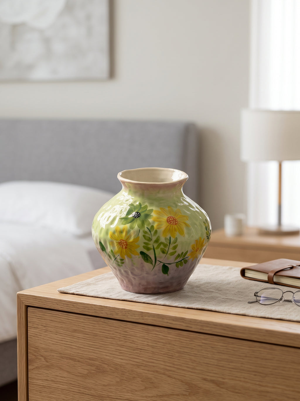 French Country Hand-painted Sunflower Ceramic Vase