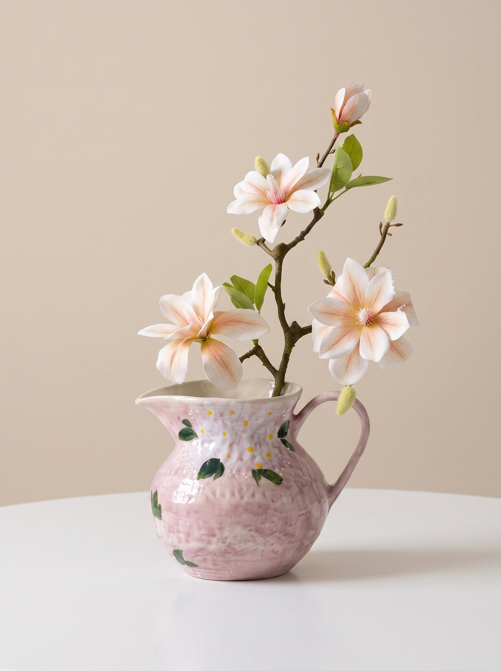 Hand-painted Blush Lilac Hydrangea Ceramic Vase