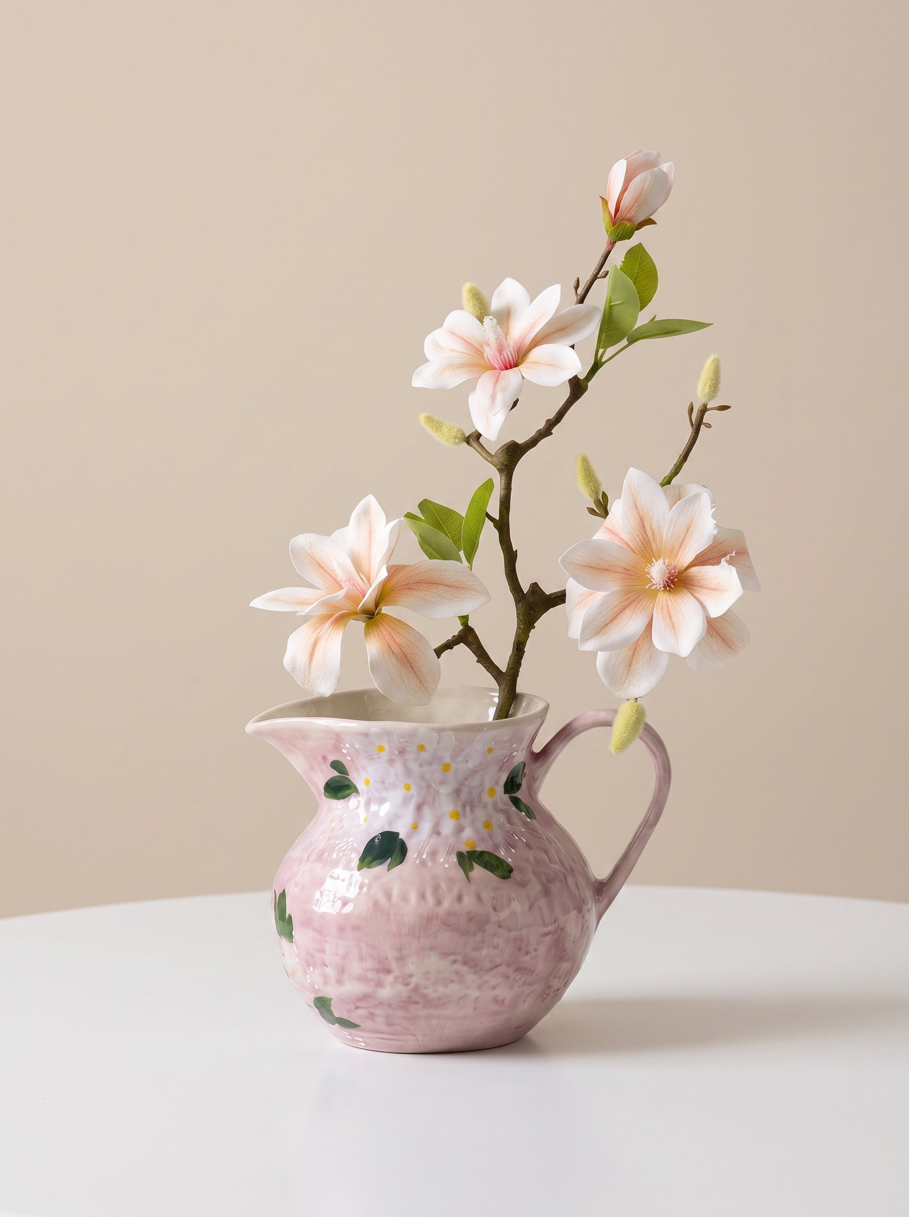 Hand-painted Blush Lilac Hydrangea Ceramic Vase