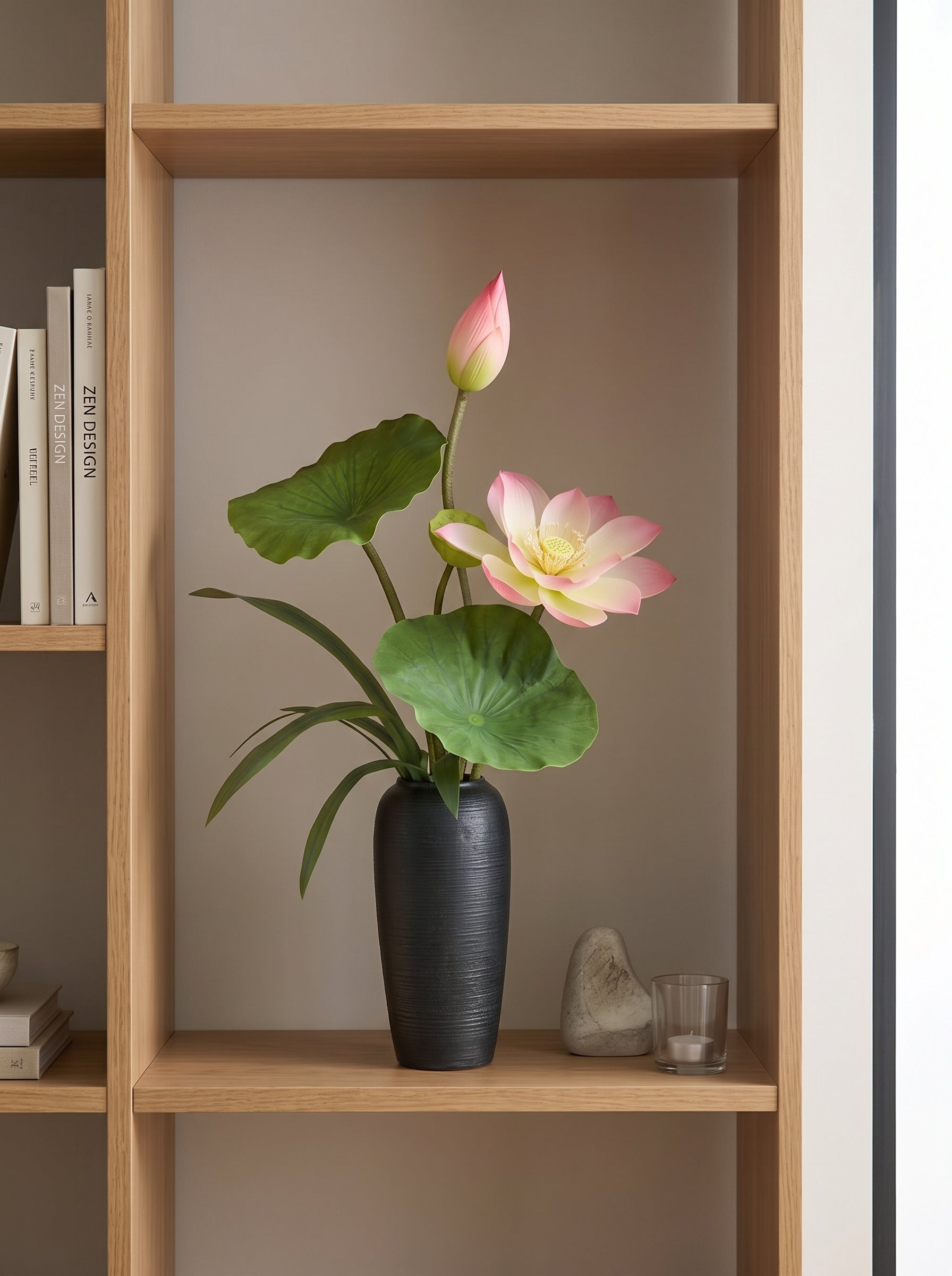 Zen Blush Lotus and Lily Pad Faux Floral Arrangement