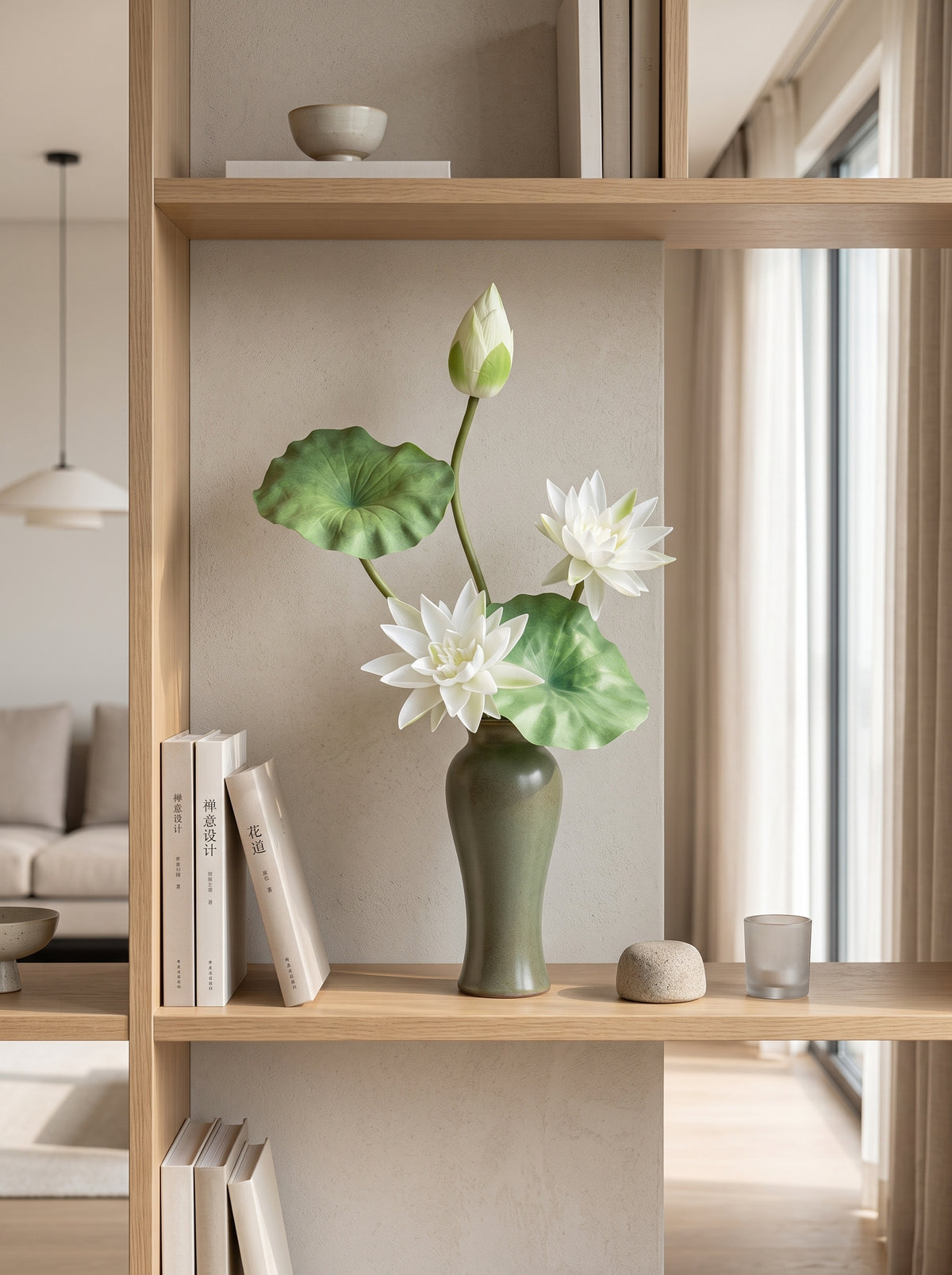 Zen Pure White Lotus Spray Faux Floral Arrangement