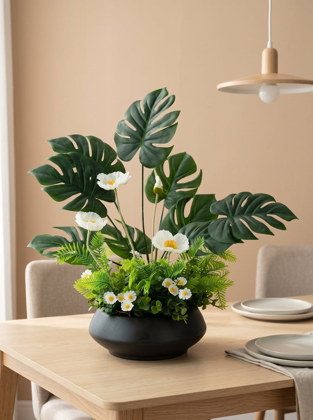 Modern Tropical White Daisy Faux Floral Arrangement