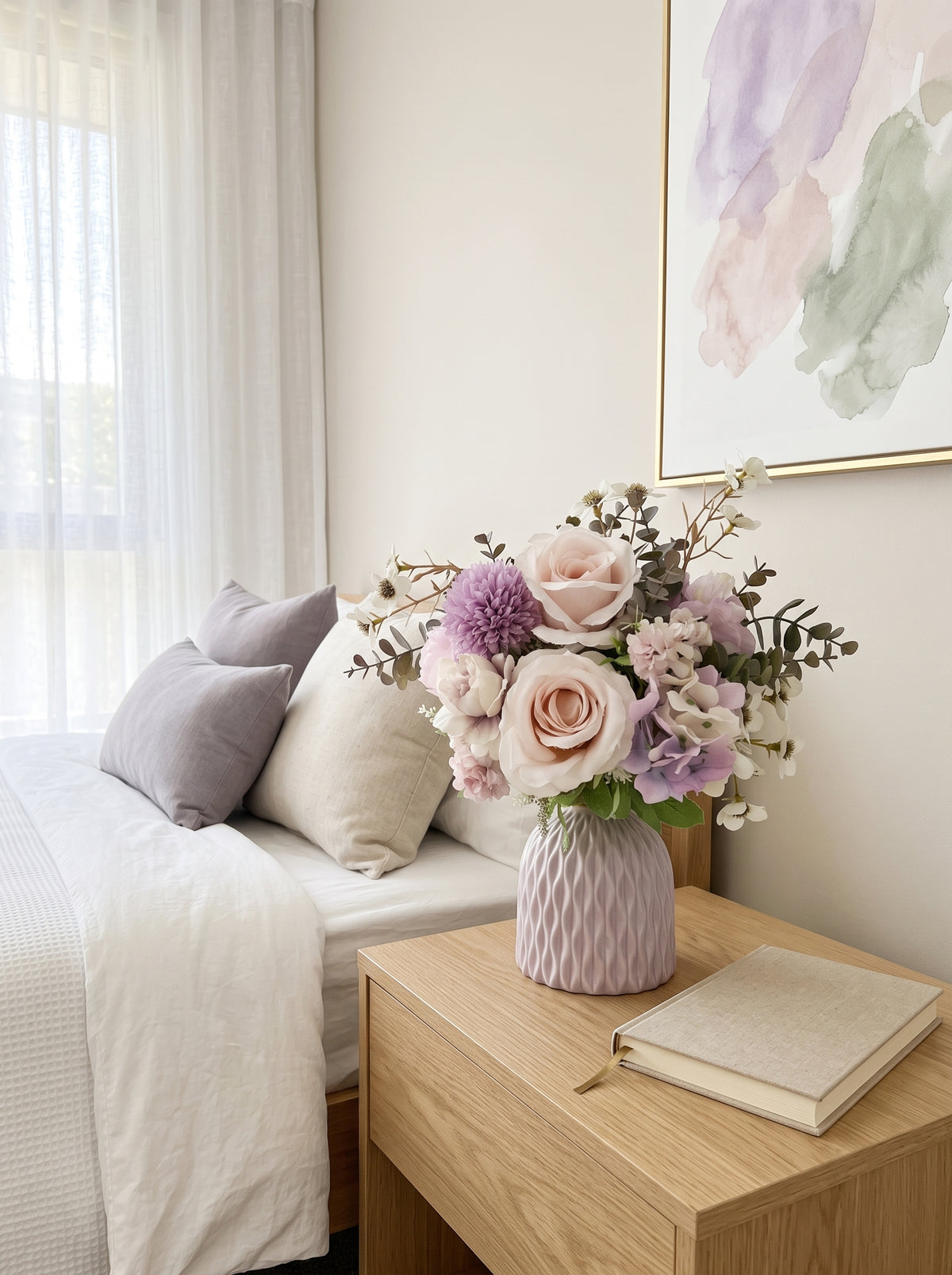 Elegant Mauve Rose and Lavender Provincial Faux Floral Arrangement