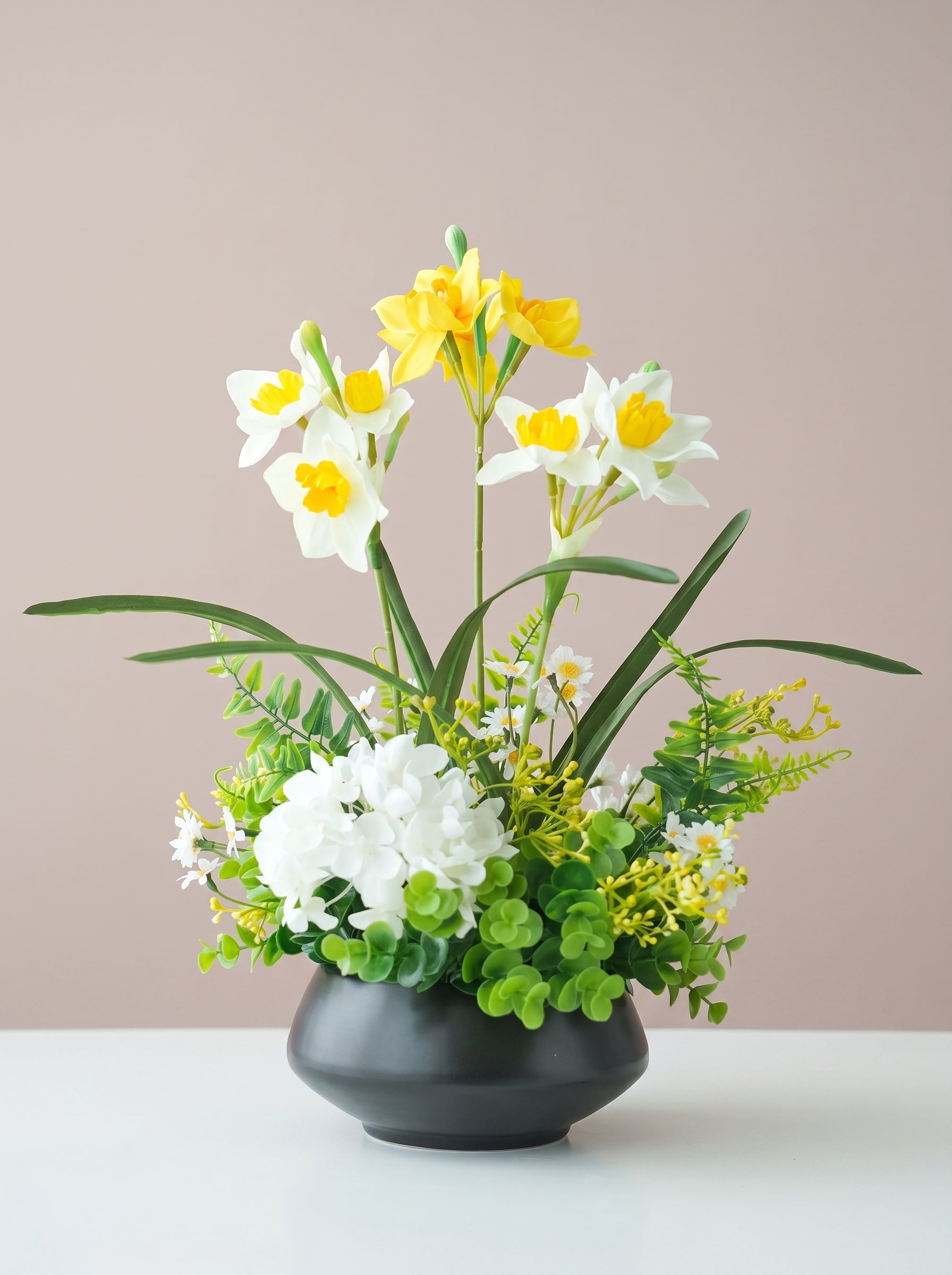 Serene Yellow Daffodil Spray Faux Floral Arrangement