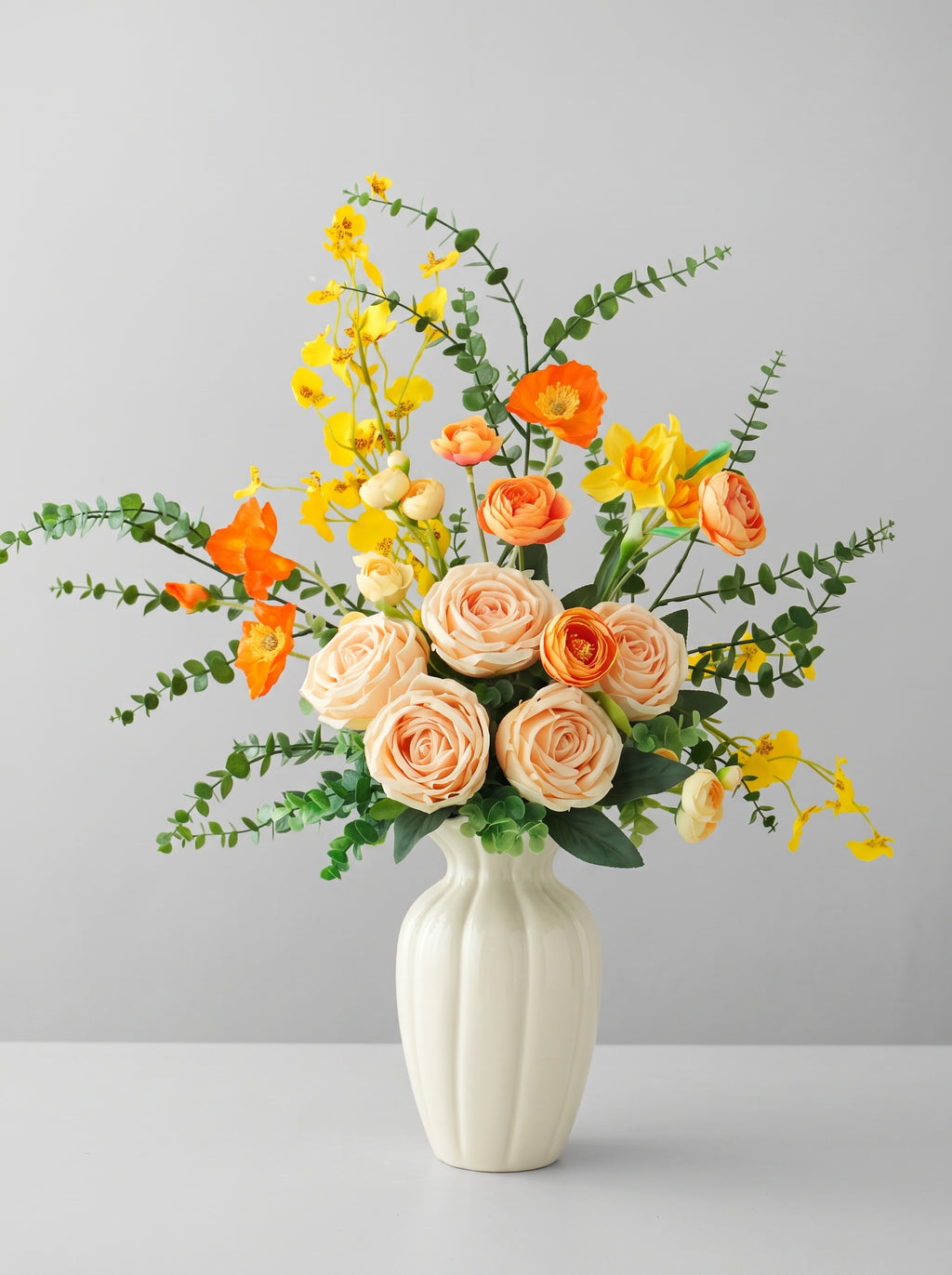 Nordic Champagne Rose and Yellow Dancing Orchid Faux Floral Arrangement