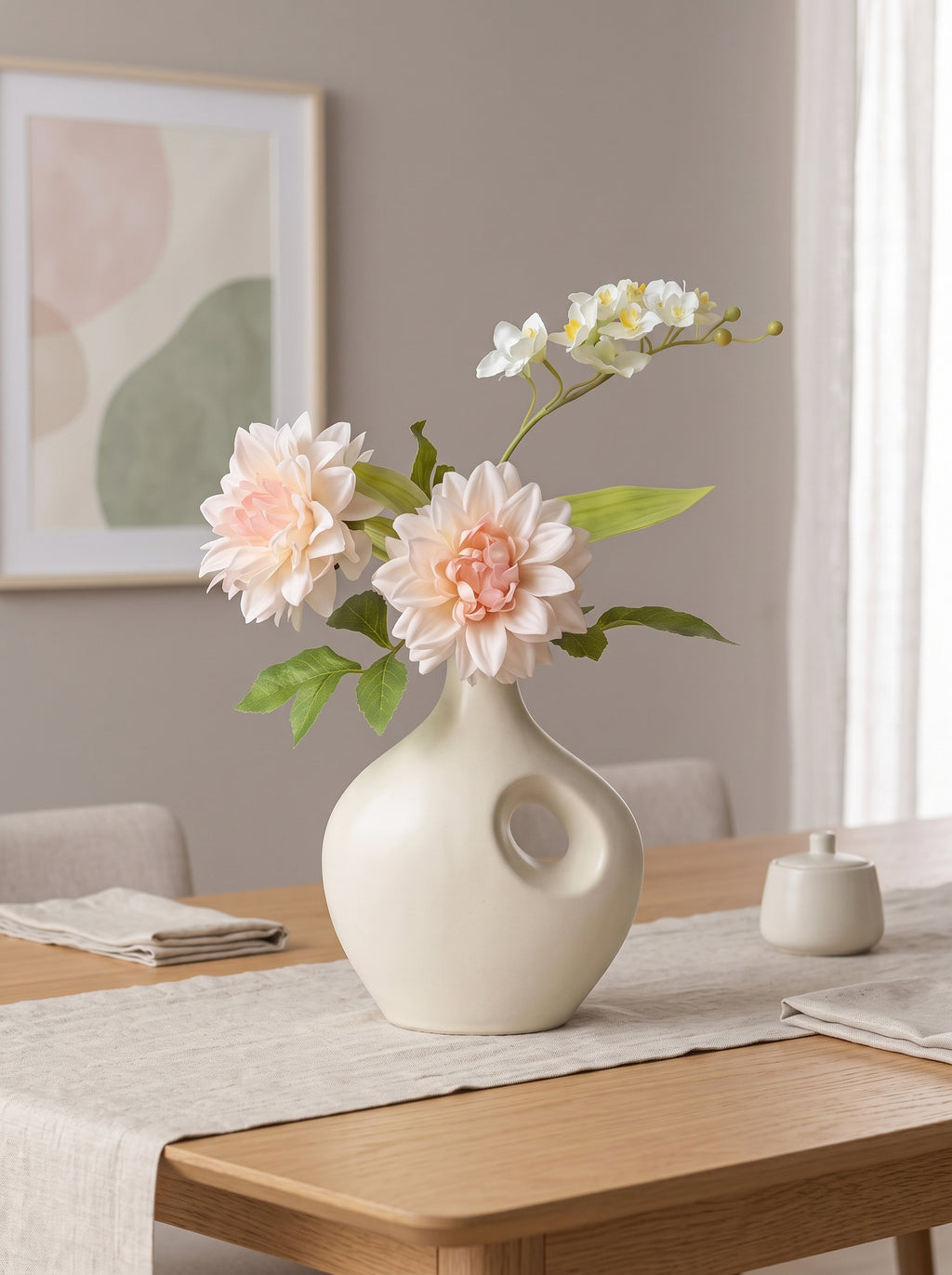 Serene Blush Dahlia and Orchid Faux Floral Arrangement