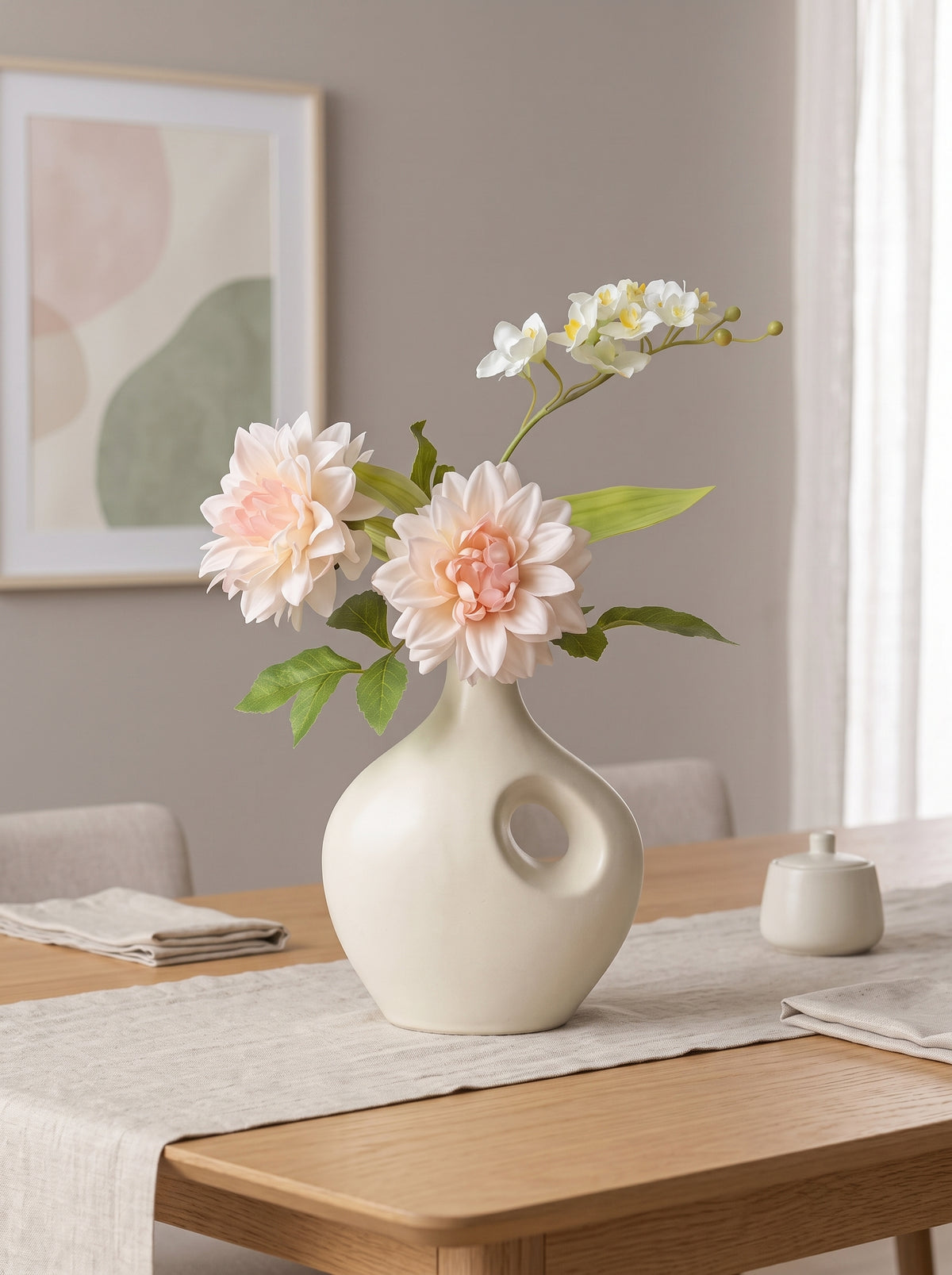 Serene Blush Dahlia and Orchid Faux Floral Arrangement