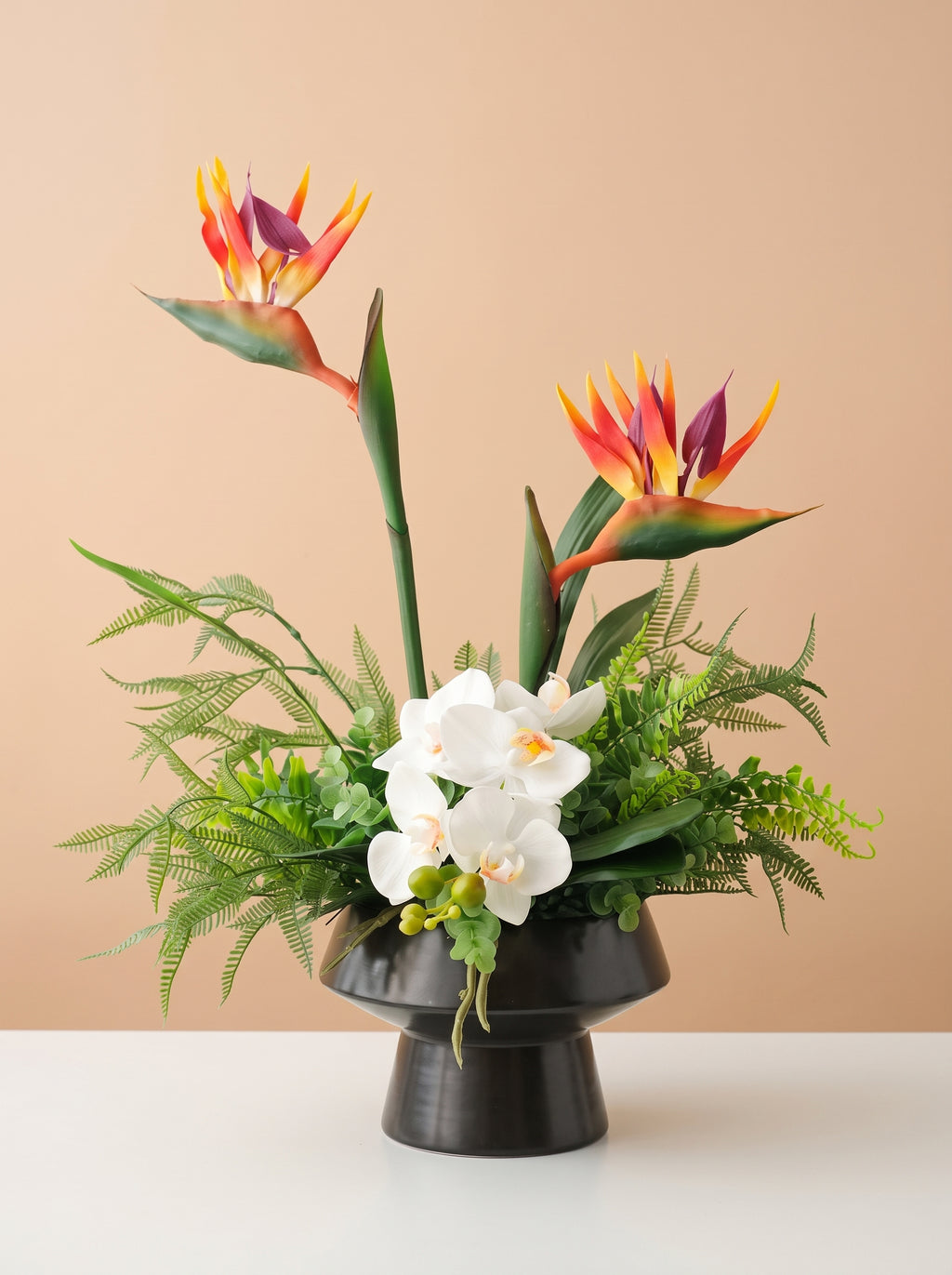 Tropical Bird of Paradise and Orchid Faux Floral Arrangement