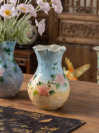 French Country Pastel Blue Floral Ceramic Vase