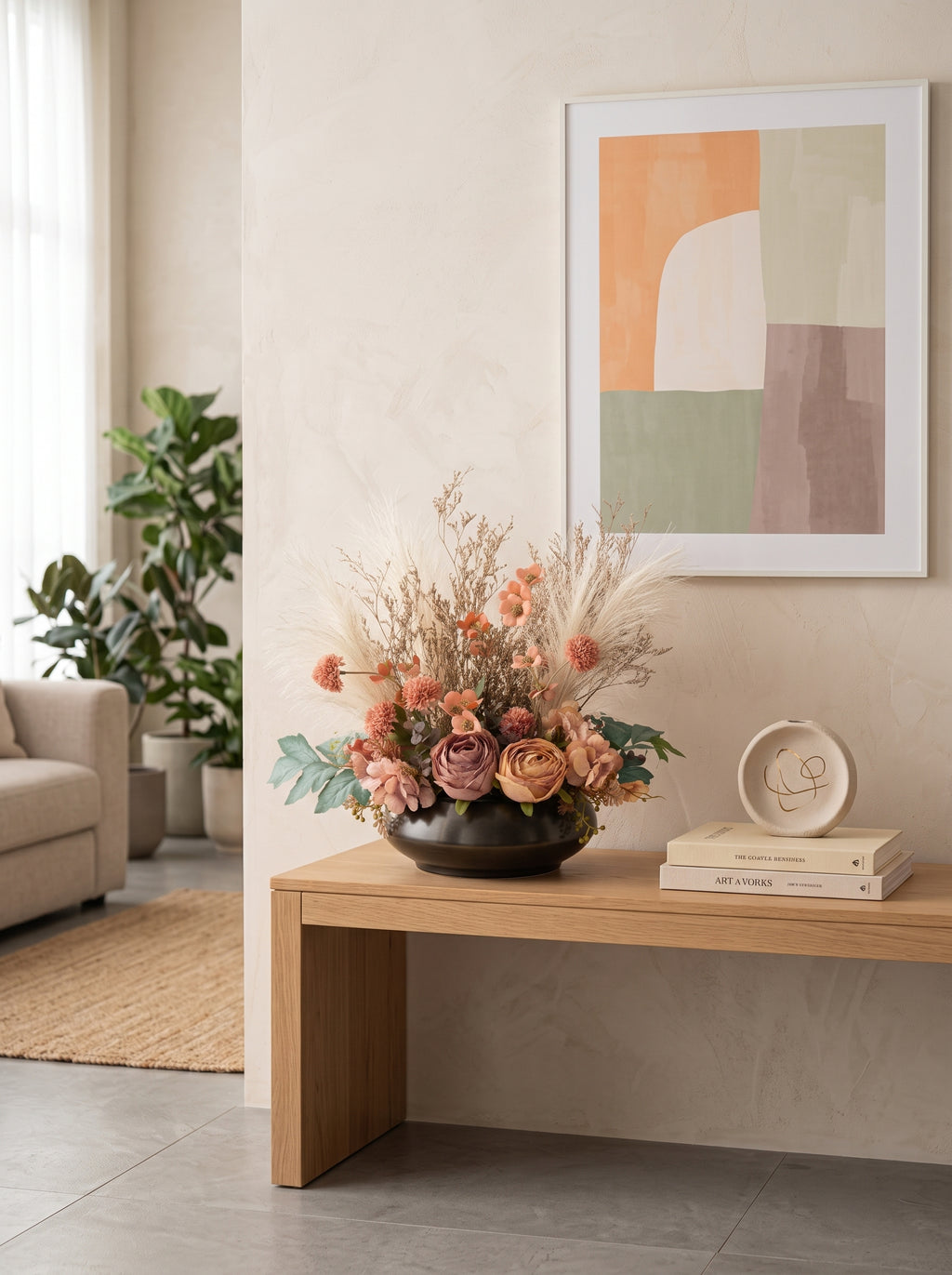 Vintage Terracotta Pampas Rose Botanical Faux Floral Arrangement