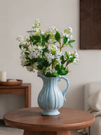French Vintage Blue Speckled Ceramic Pitcher Vase