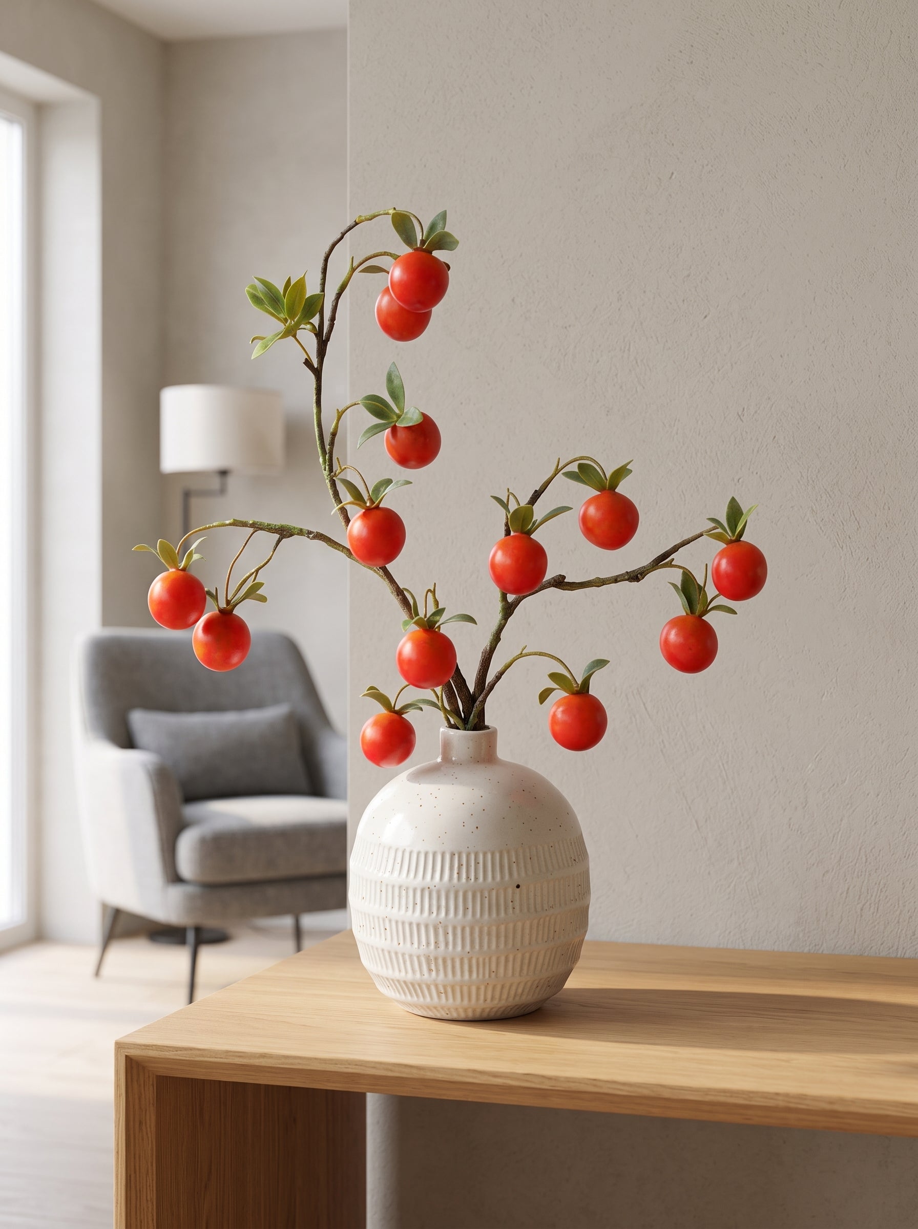 Golden Autumn Harvest Faux Persimmon Branch Artificial Floral Arrangement