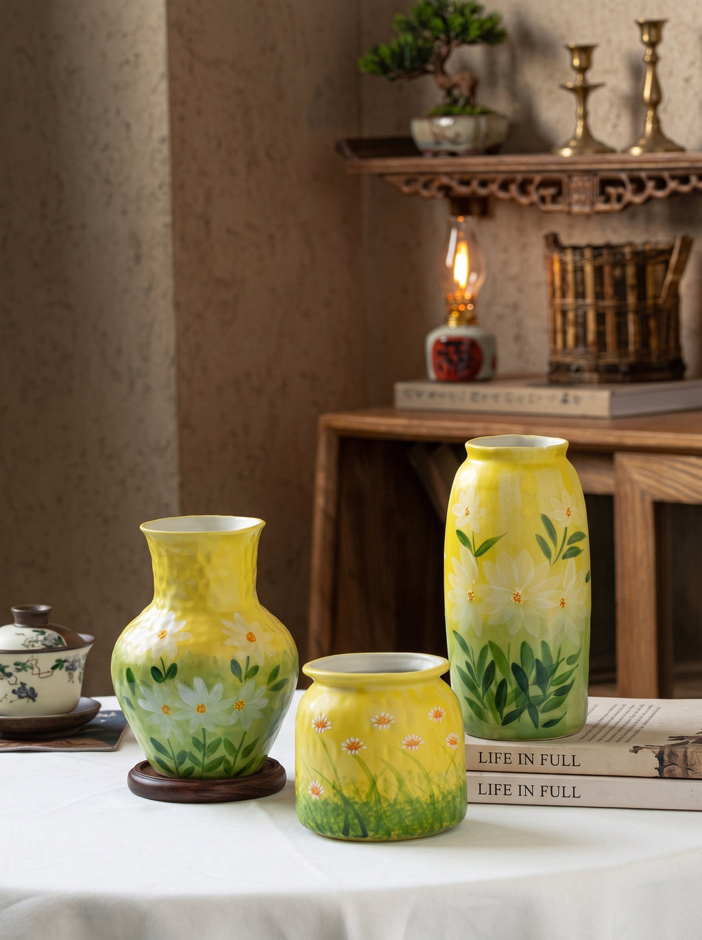 Hand-painted Sunshine Meadow Floral Ceramic Vase