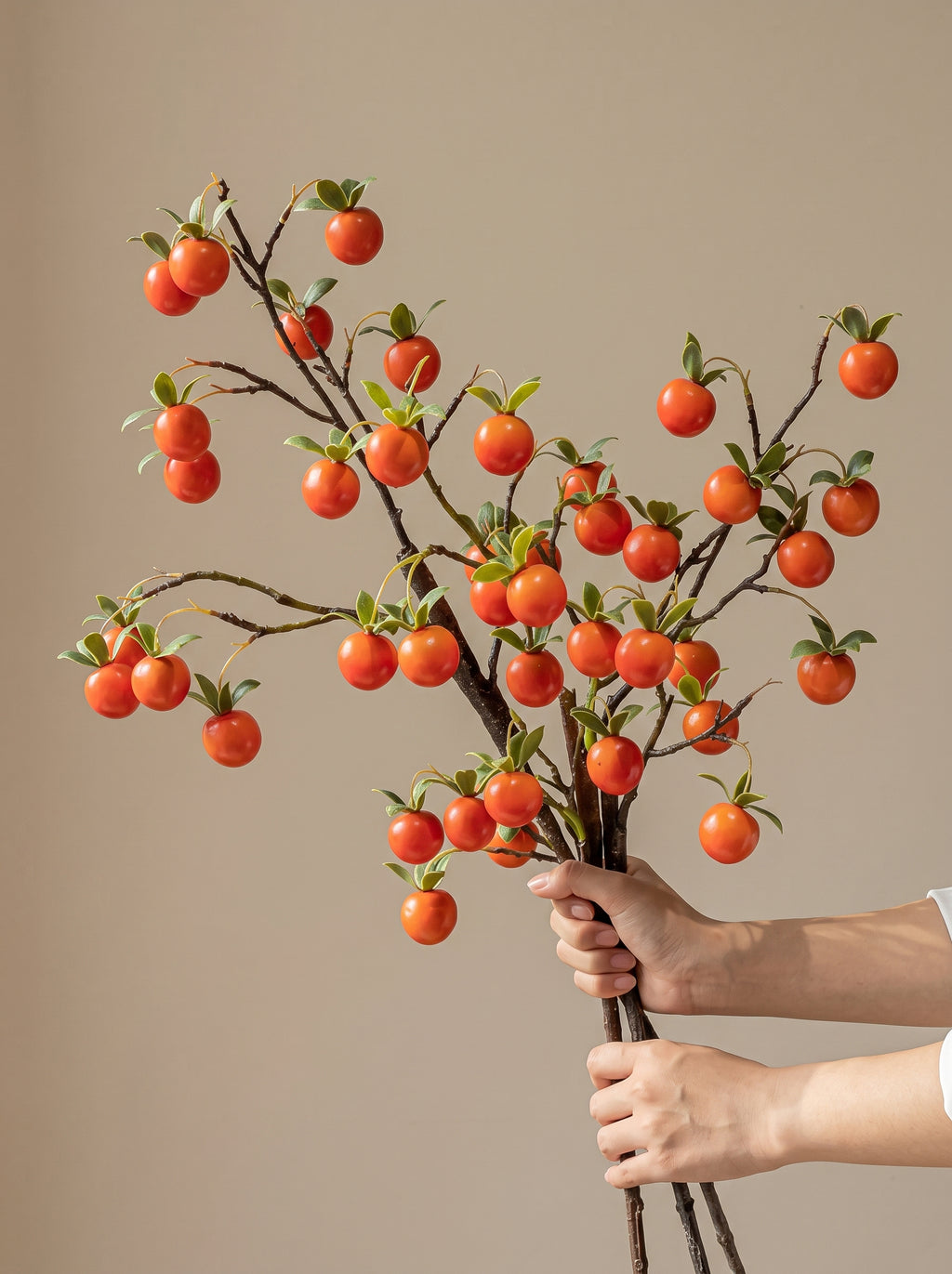 Luxurious Abundant Autumn Persimmon Fruit Stem Artificial Floral Arrangement