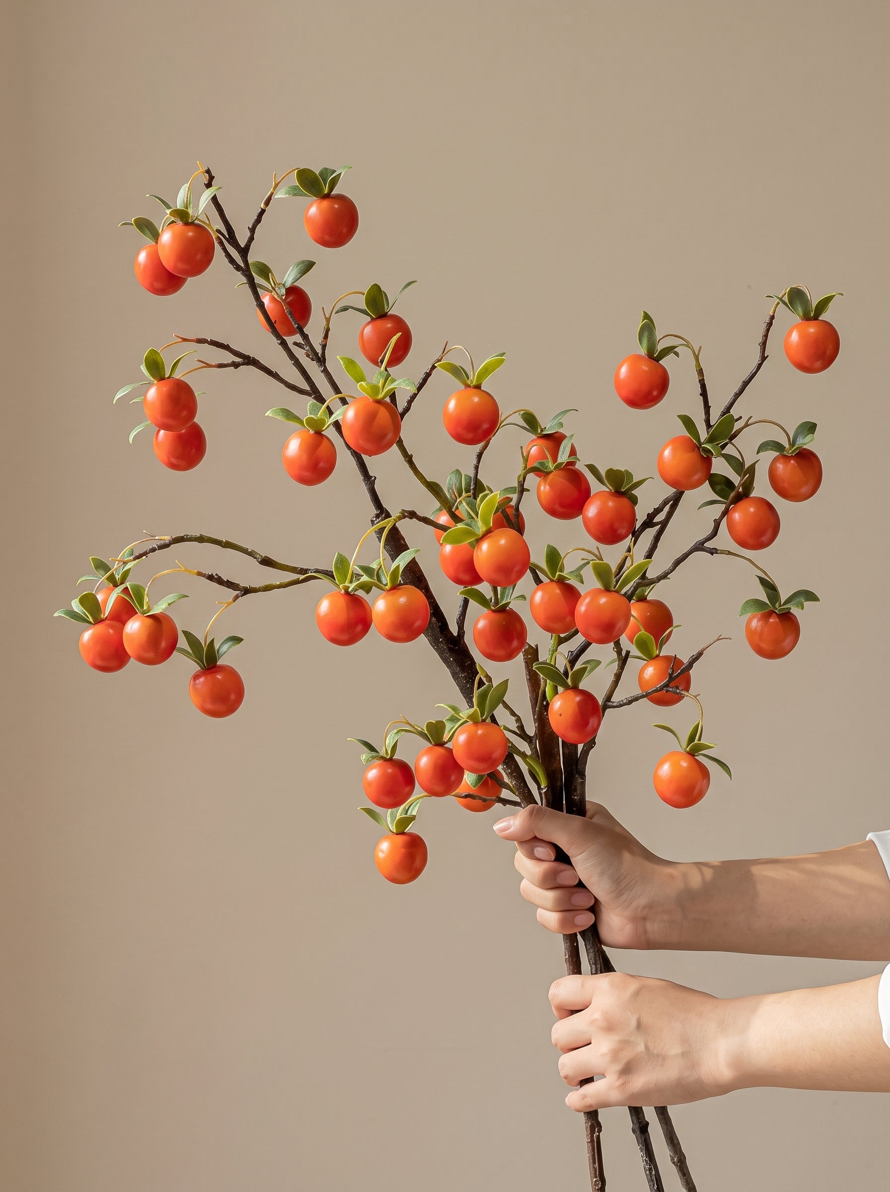 Luxurious Abundant Autumn Persimmon Fruit Stem Artificial Floral Arrangement