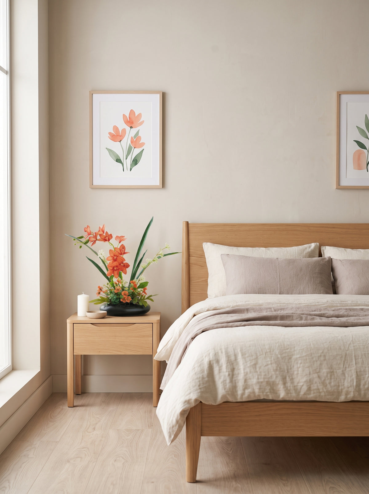 Zen Asian-Inspired Coral Orchid Botanical Faux Floral Arrangement