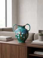 Emerald Green Hand-Painted Double-Handle Vase
