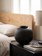 Artisanal Matte Black Fluted Vase