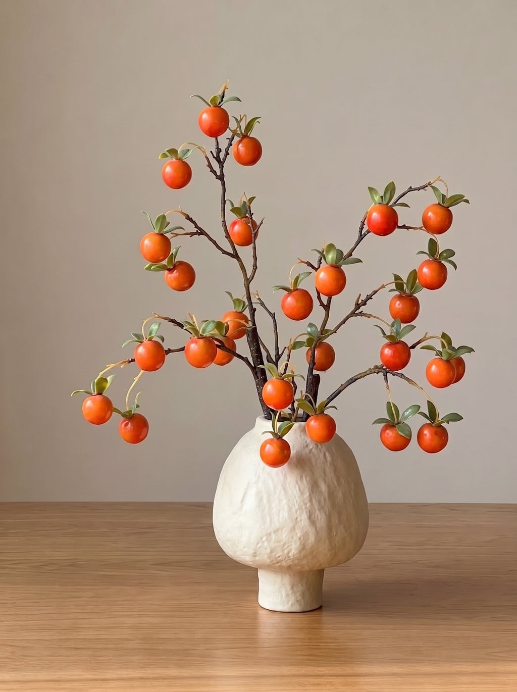 Golden Autumn Persimmon Fruit Botanical Branch Artificial Floral Arrangement