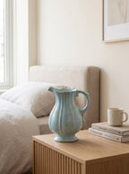 French Vintage Blue Speckled Ceramic Pitcher Vase