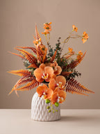 Autumn Terracotta Orange Orchid Botanical Faux Floral Arrangement