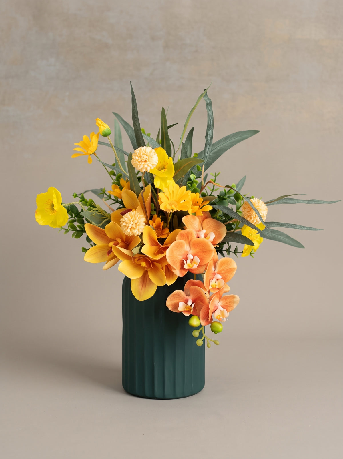 Vintage Golden Orchid Spray Faux Floral Arrangement