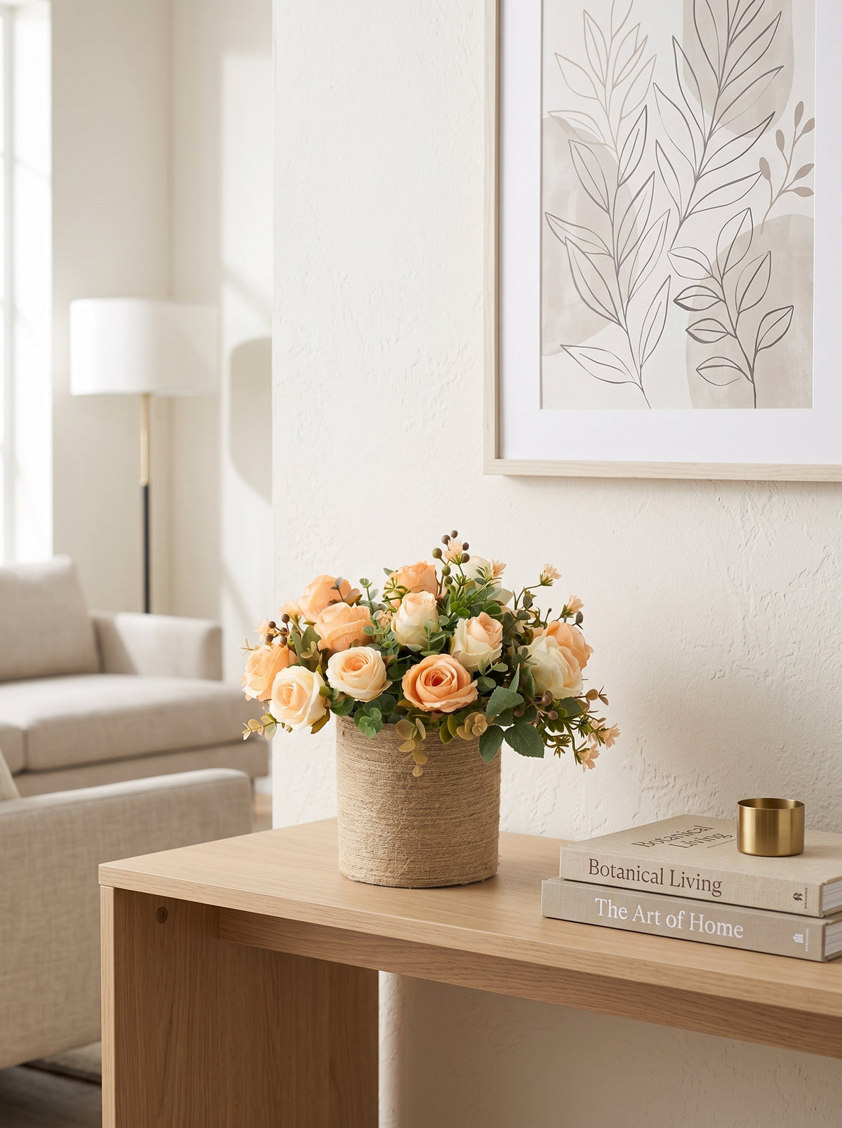 Rustic Apricot Rose Garden Spray Faux Floral Arrangement