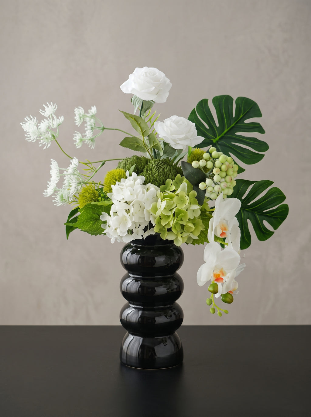 Modern White Rose and Orchid Faux Floral Arrangement
