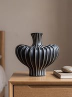 Modern Black White Striped Sculptural Vase