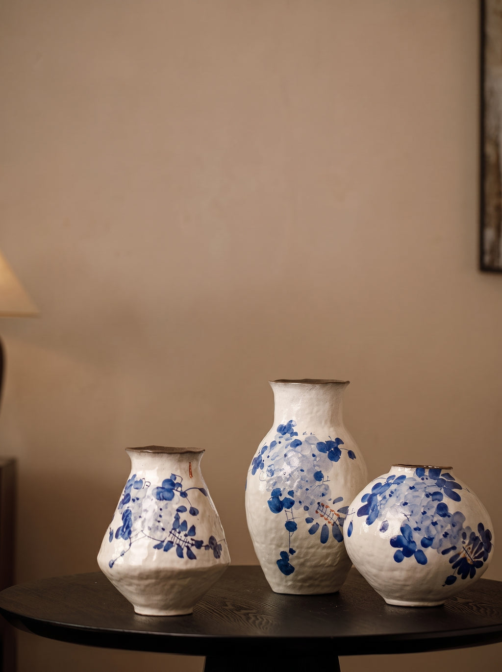 Vintage Blue Wisteria Handcrafted Ceramic Vase