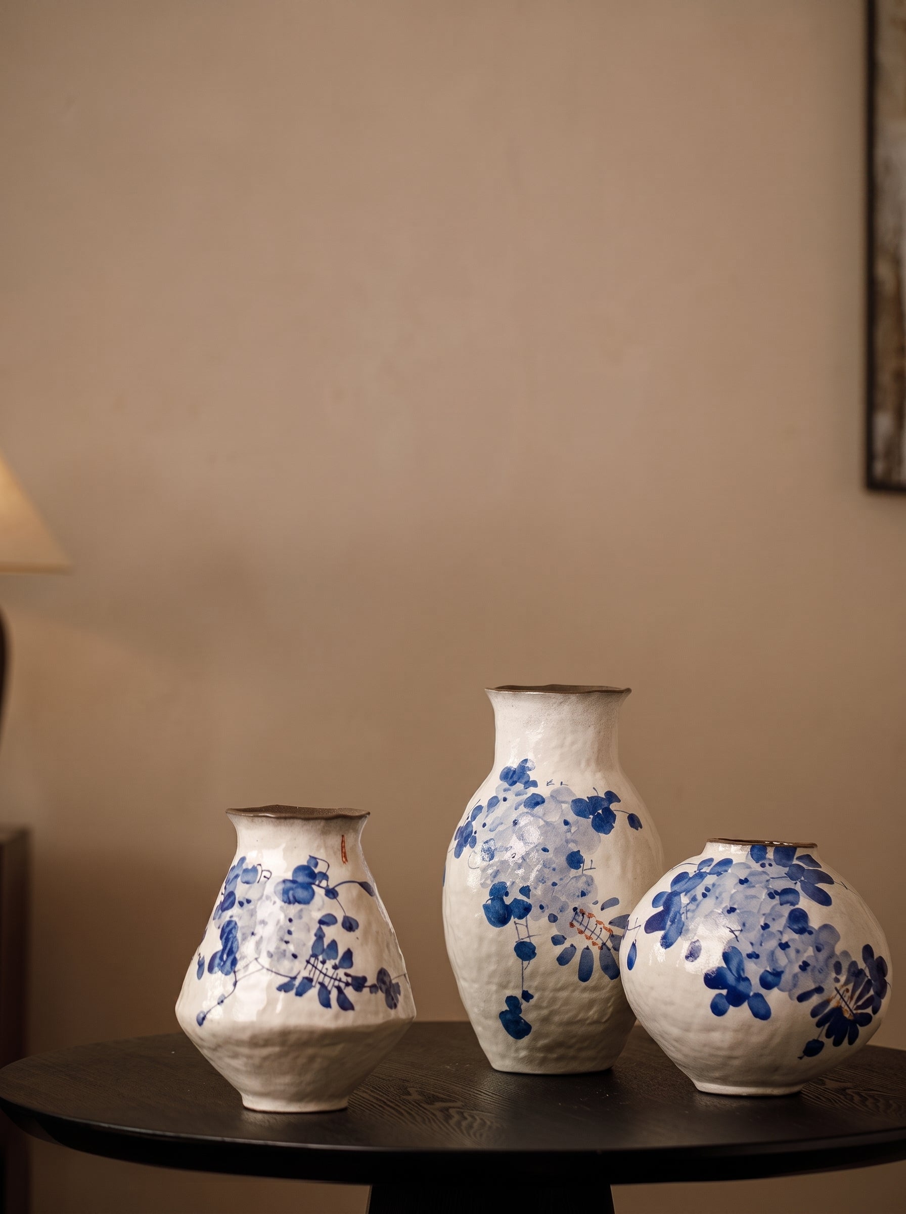 Vintage Blue Wisteria Handcrafted Ceramic Vase