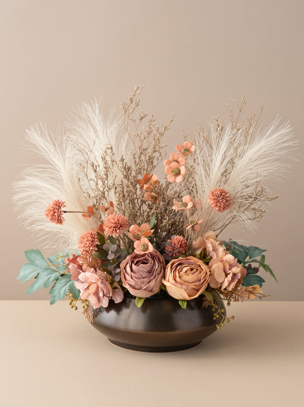 Vintage Terracotta Pampas Rose Botanical Faux Floral Arrangement