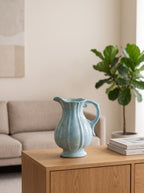 French Vintage Blue Speckled Ceramic Pitcher Vase