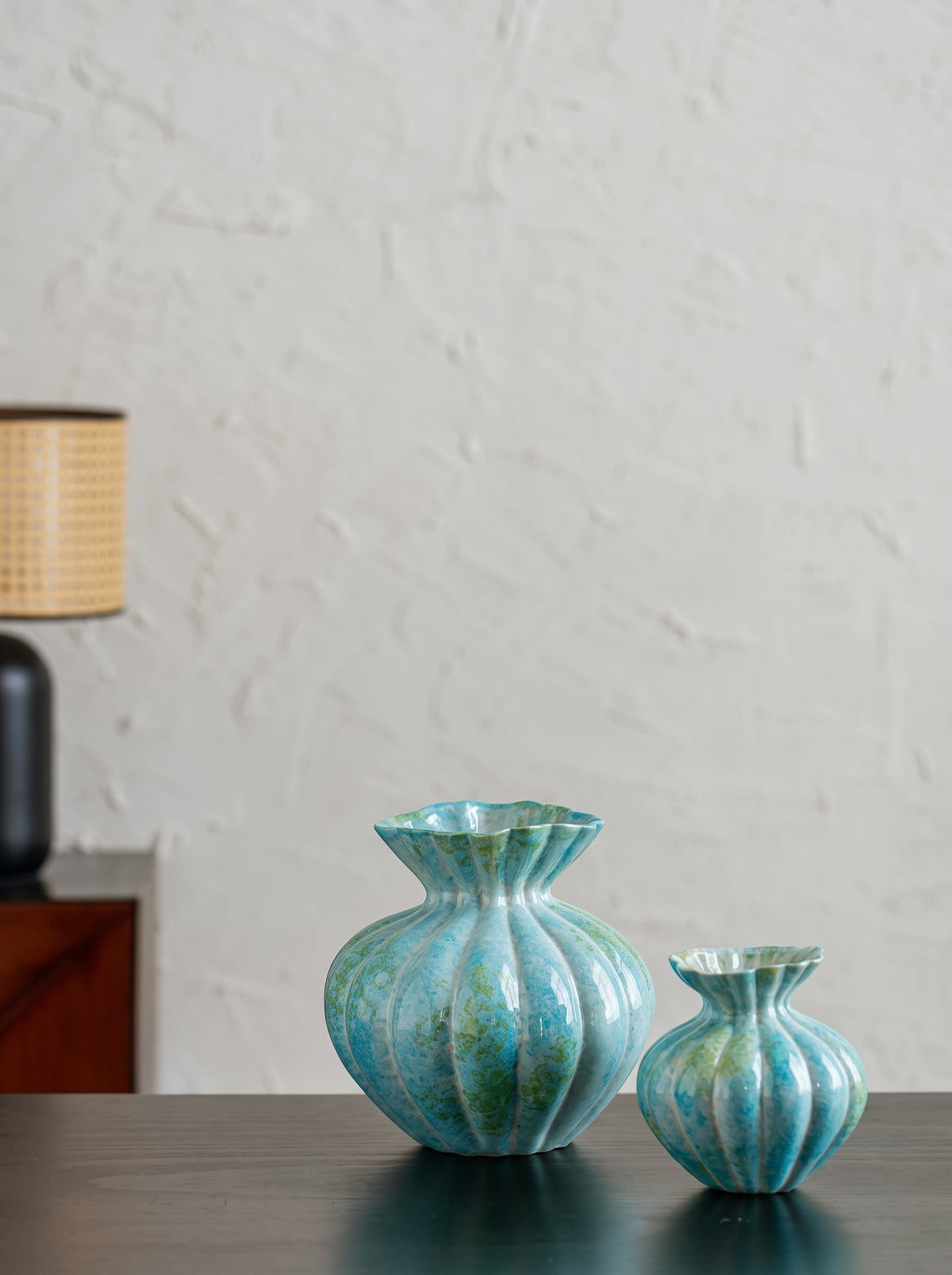 Artisanal Fluted Mint Blue Vase