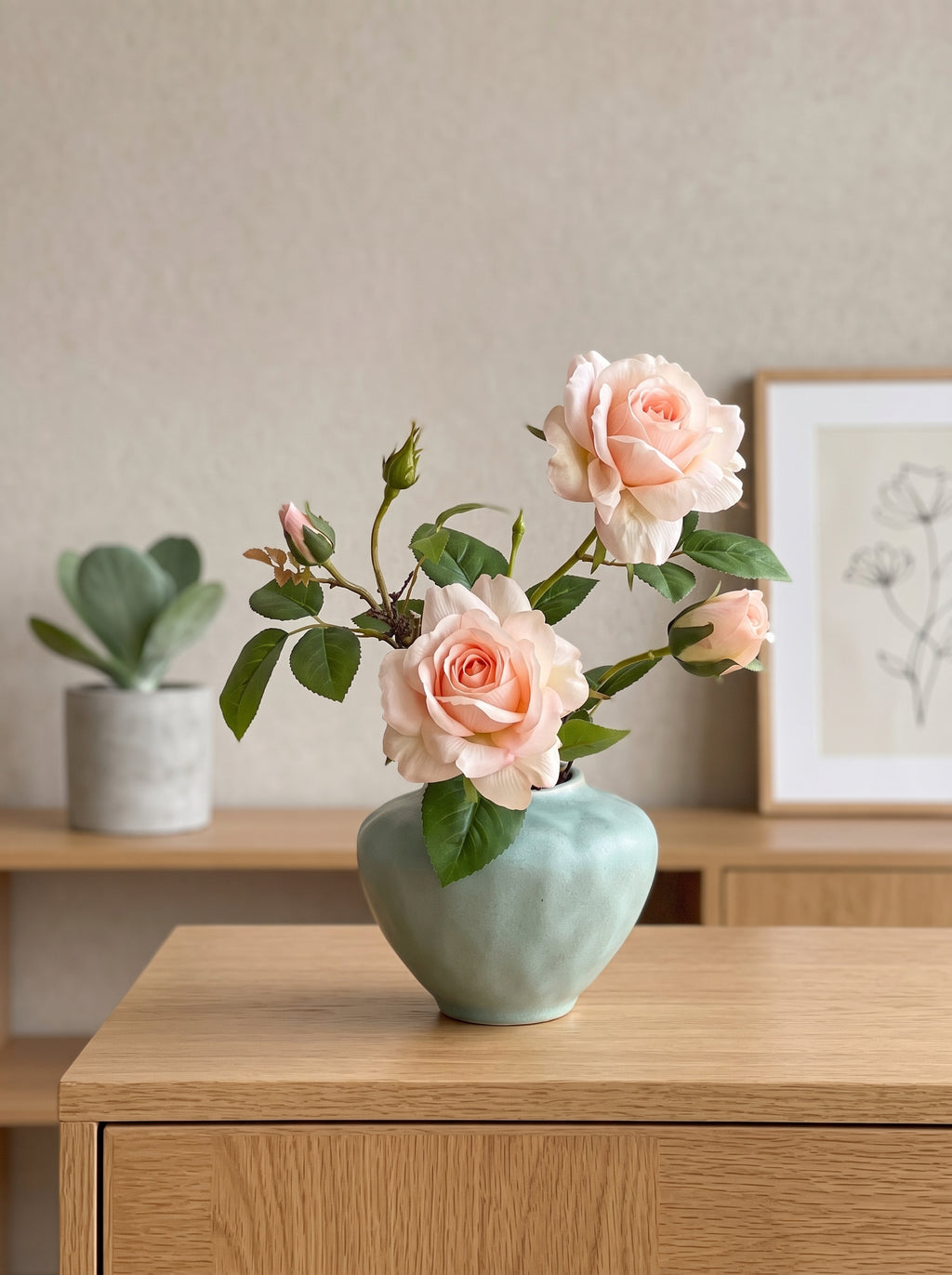 Elegant Blush Pink Rose Aesthetic Artificial Floral Arrangement
