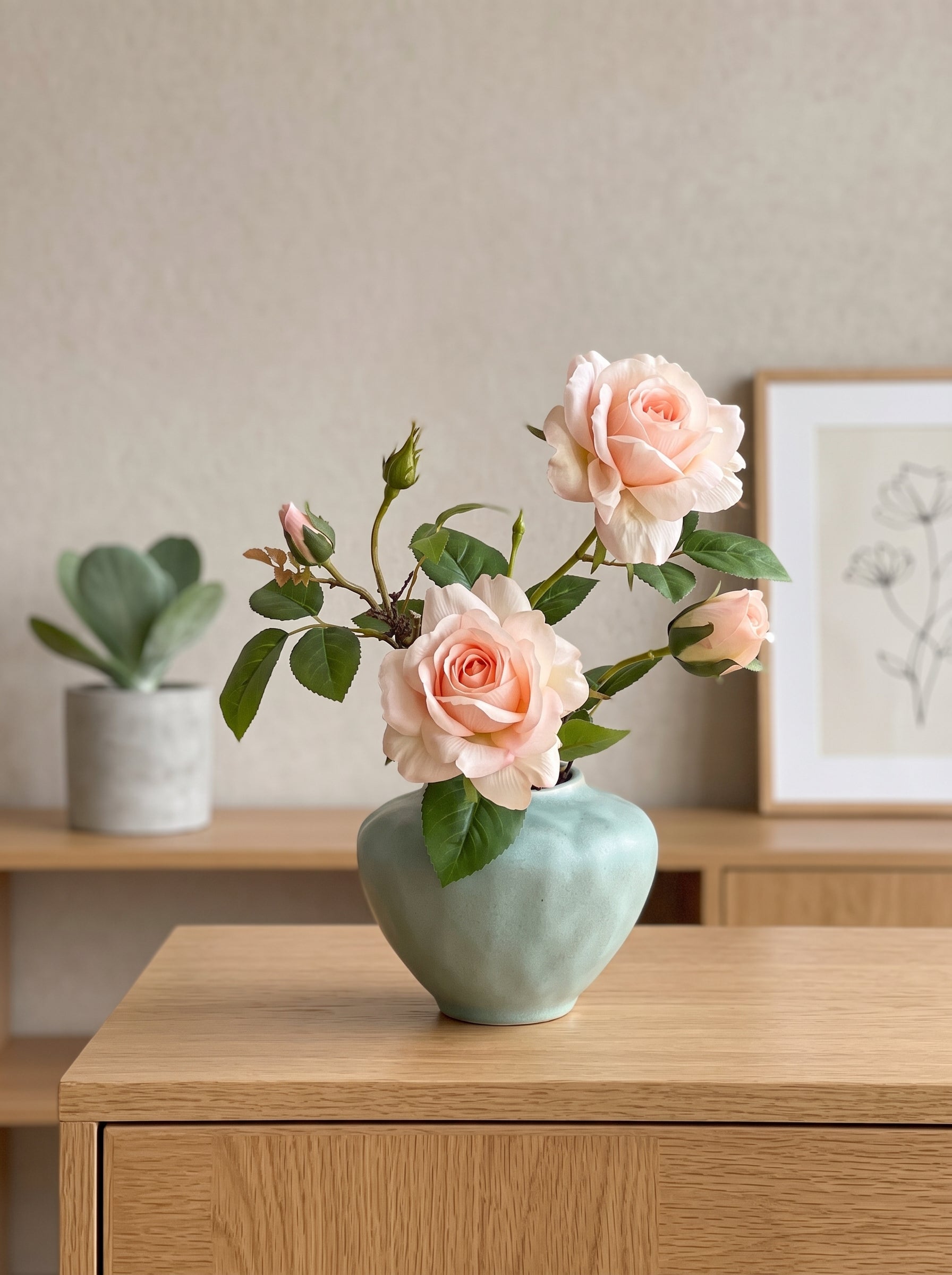Elegant Blush Pink Rose Aesthetic Artificial Floral Arrangement