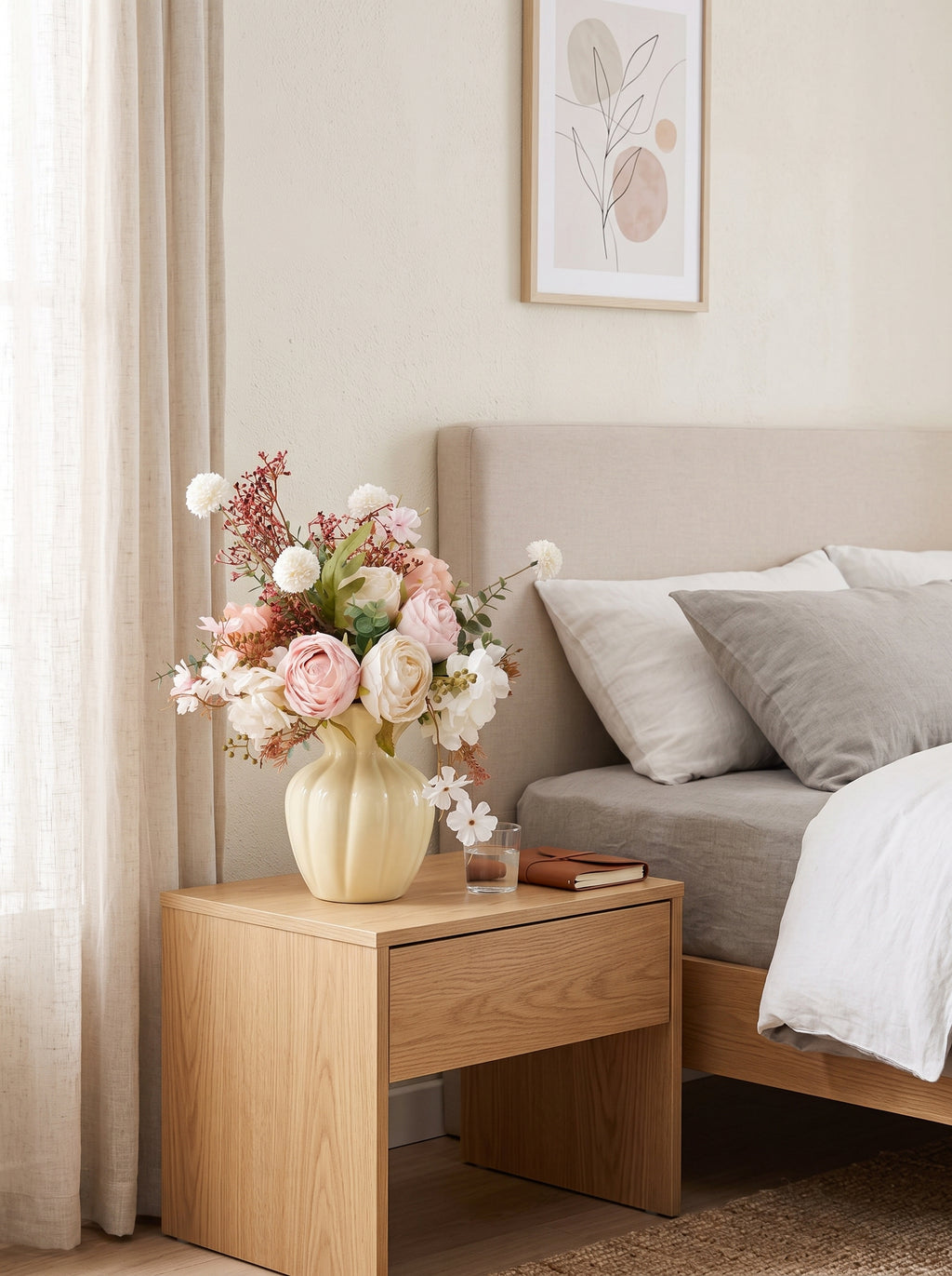 Creamy Blush Rose and Peony Faux Floral Arrangement