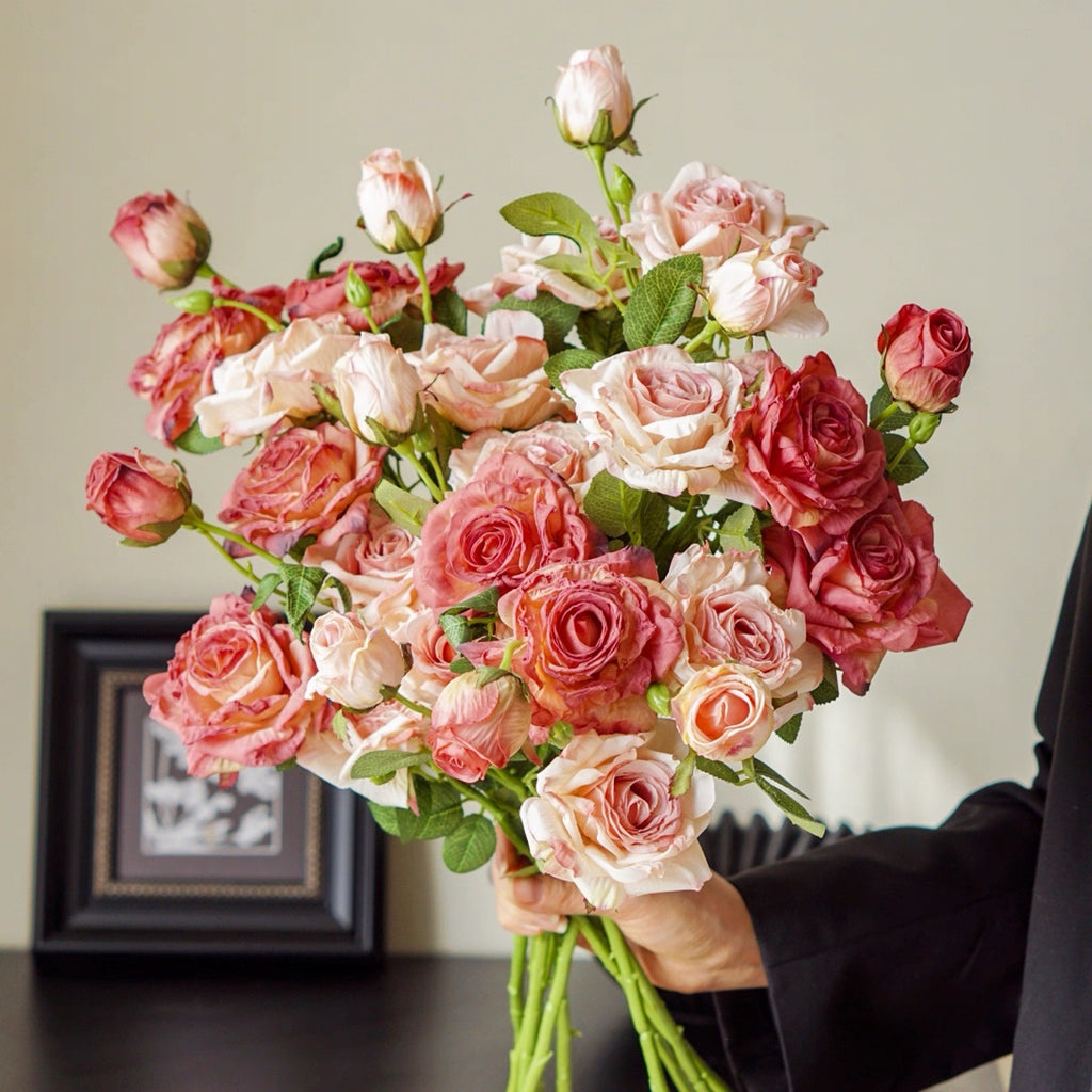 Vintage Mauve & Fuchsia-Edged Rose Bouquet