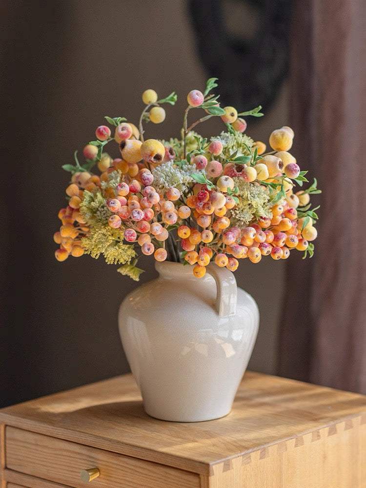 Elegant Orange-Toned Faux Blueberry & Berry Branch Arrangement